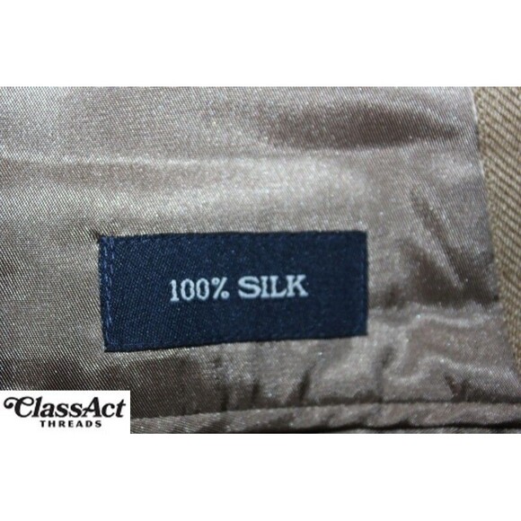 CHAPS Men's Brown 100% Silk Herringbone Sport Coat Blazer Suit Jacket 3 Btn 42S - Picture 8 of 9